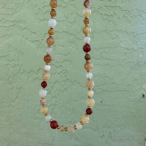 Elegant Beaded Necklace in Red and Gold